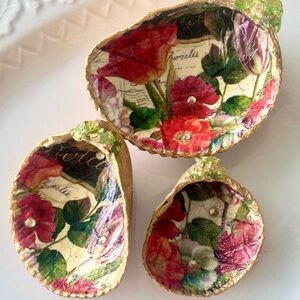 Decoupage Floral Cockle Shell trinket dishes.  Handcrafted by me.